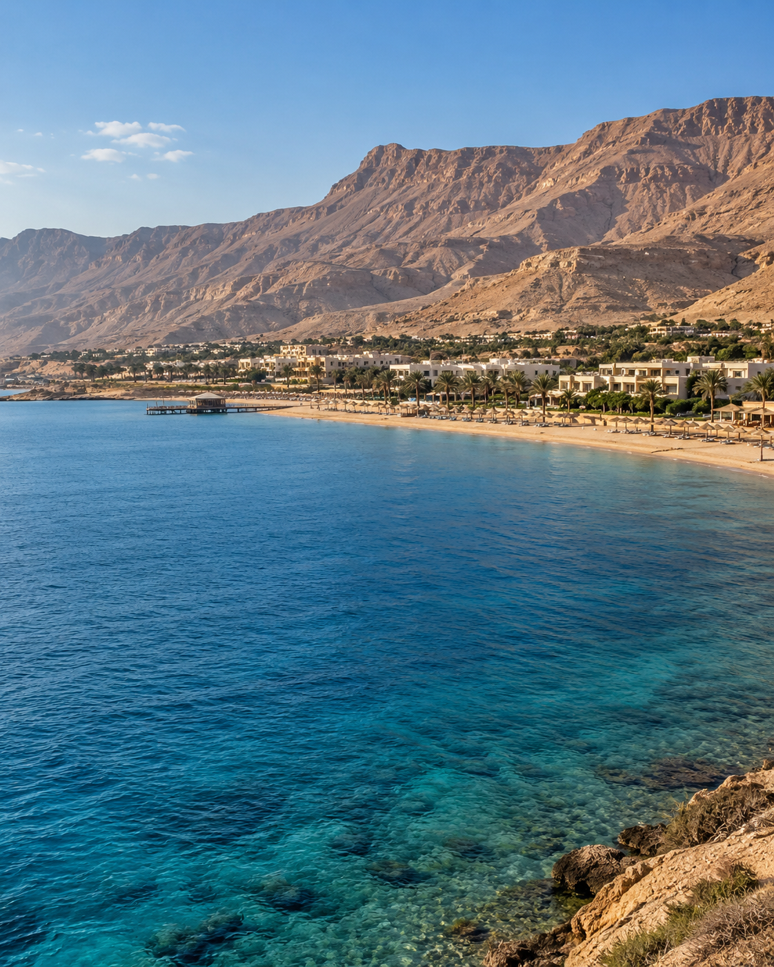 Illustrative view of Ain Sokhna’s mountain-backed coastline and seaside residences