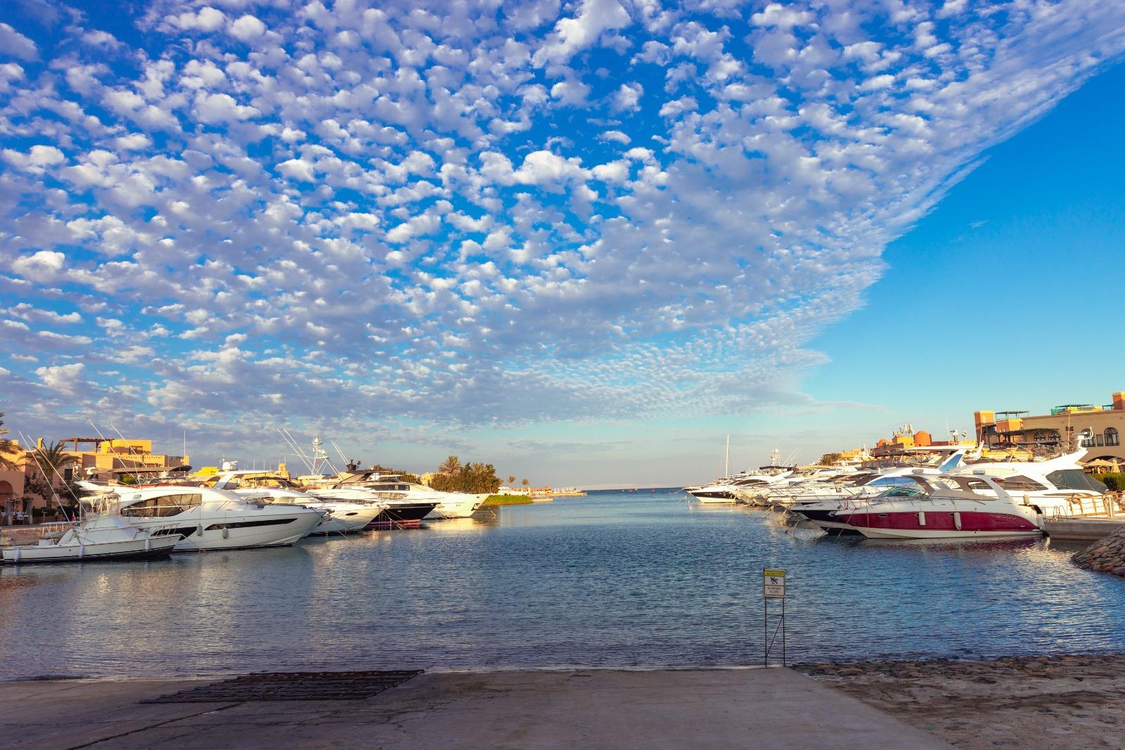 Yachts and waterfront buildings at Hurghada Marina